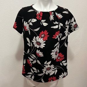 Liz Claiborne Black Floral Career Shirt Sz M